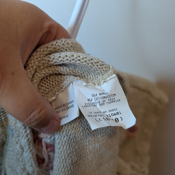 Vintage Francisca L (16-18) Button Up Cream Knit Floral Embroidered Vest - Picture 7 of 10